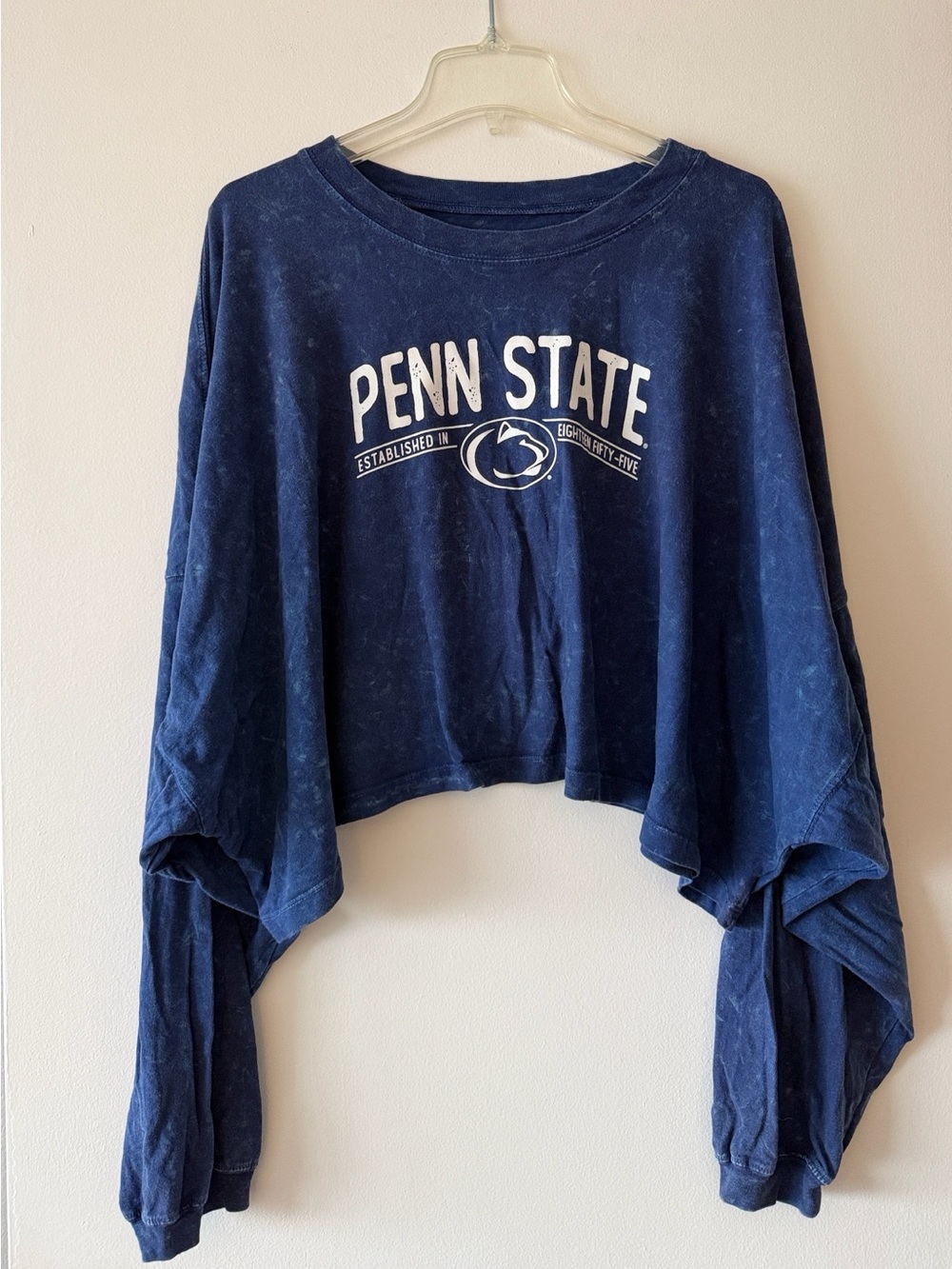 ZooZatz Penn State Nittany Lions Acid Mineral Wash Cropped Long Sleeve Shirt L